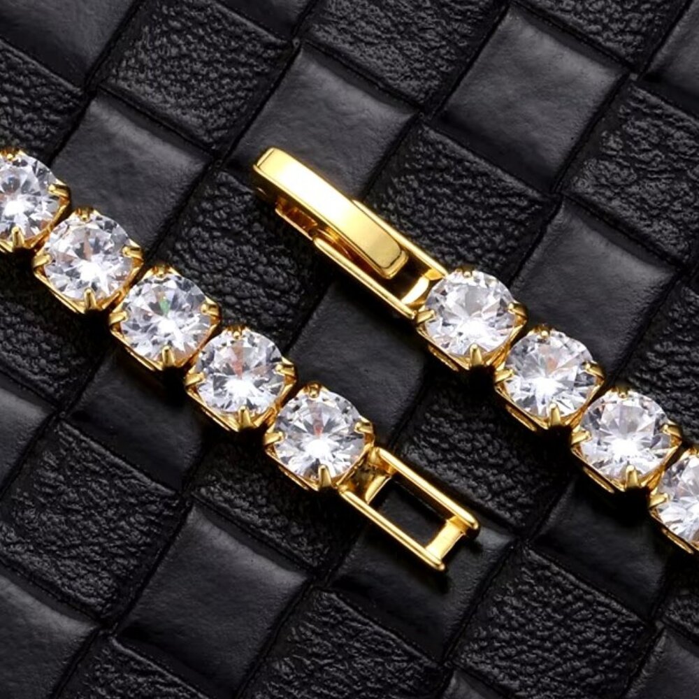 ⭐ Large 20" Diamond Hip-Hop Chain With 5mm Diamonds 18k Yellow Gold Pltd ⭐ - Picture 5 of 7